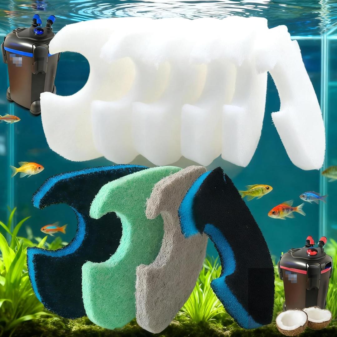 Replacement Canister Filter Pads Compatible with AMOSIJOY 172/225/265GPH Aquarium External Filter, 6 White Floss & 2 Coarse Pads & 1 Phosphate Remover Filter & 1 Nitrite Remover (10 Pcs)