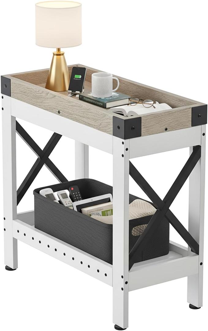 Narrow Side Table, End Table,Sofa Side Table, End Table Nightstand for Bedroom, Living Room, Small Spaces, 21.7" L X 10" W X 21.7" H