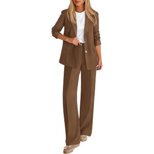 KIRUNDO Womens Suits 2 Piece Set Business Casual Blazer Jacket Wide Leg Dress Pants Suits Professional Work Office Outfits (Large, Brown)