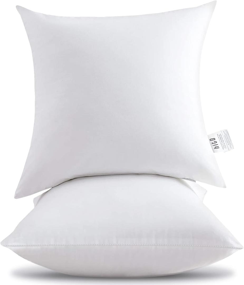 HITO 16x16 Pillow Inserts (Set of 2)- 100% Cotton Covering Down Alternative Throw Pillows White for Couch Bed Sofa