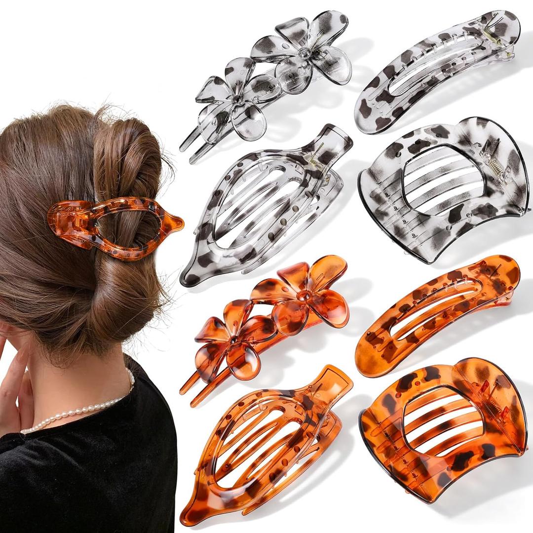 2 x Obeoby 8 Pcs Flat Hair Clips for Women, 4 Types French Flat Claw Clips Hair Accessories Barrettes Large Medium (Tortoiseshell)