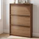 Shoe Cabinet with 3 Flip Drawers, 31.5" W Narrow Shoe Storage Cabinet for Entryway, Slim Shoe Organizer with Adjustable Shelves, Freestanding Shoe Rack for Hallway, Living Room, Walnut, 9.45"D x 31.5"W x 45.47"H