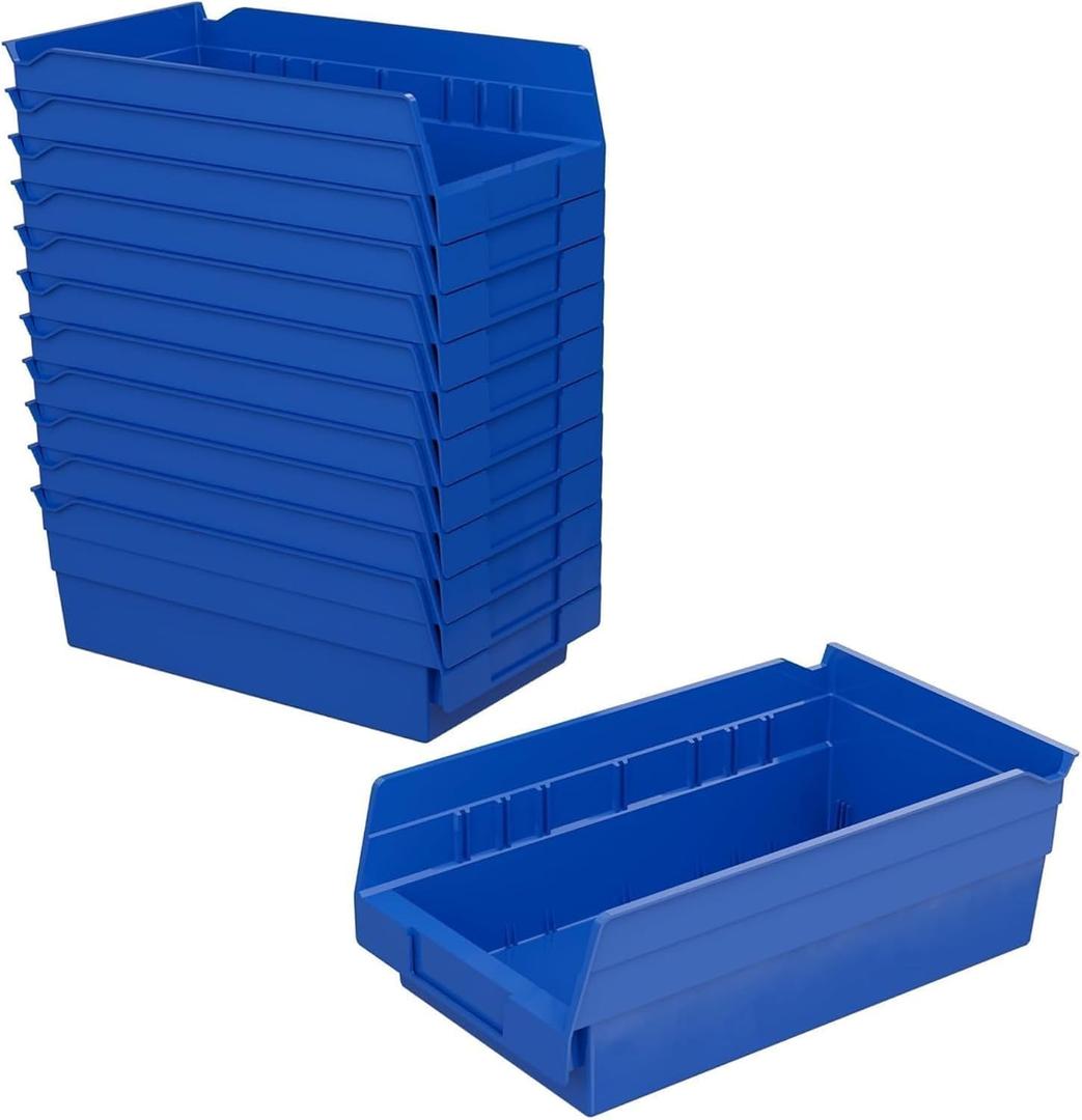 Akro-Mils 30130 Heavy Duty Plastic Shelf Bins, 12"x 6.5"x 4", Blue, 12-Pk
