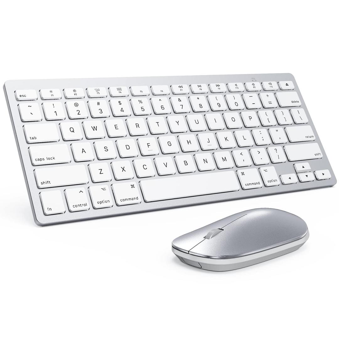 Bluetooth Keyboard and Mouse Compatible with Mac, OMOTON Ultra-Slim Wireless Keyboard and Mouse Combo Compatiblei with MacOS, MacBook Pro/Air, iMac, Mac mini, Laptop and PC (Silver)