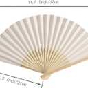 50pcs Paper Hand Fan with Organza Bags Bamboo Handheld Folding Fans DIY Decorative Wedding Party Favors (Cream)