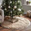 AOGU 24 Inch Faux Fur Christmas Tree Skirt Beige Plush Skirt for Merry Christmas Party Christmas Tree Decoration
