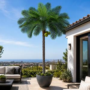 10ft Tall Artificial Phoenix Palm Tree with 3 Coconut Fruits, Large Fake Tropical Silk Tree Outside, Fake Tree Perfect for Indoor Outdoor Patio Poolside Yard Doorway Home Office Decor