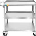 Treshin 3 Tier Stainless Steel Utility Cart Commercial Heavy Duty Rolling Cart Food Storage Service Trolley with Handle and Wheels for Kitchen Restaurant Hospital Lab and Hotel 19" W x 31" L x 34" H
