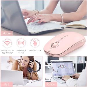 Vssoplor Wireless Mouse, 2.4G Slim Portable Computer Mouse with Nano Receiver Quiet Silent Optical Laptop Mouse for Notebook, PC, Laptop, Computer-Pure Pink