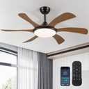 Ceiling Fans with Lights - 46" Outdoor Low Porfile Ceiling Fan with Remote/App Control, 6 Speeds Reversible, Timer and Dimmable, Modern Flush Mount Fan Light Fixture, Brown