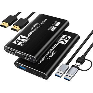 Video Capture Card, USB 3.0 Capture Card 4K HDMI Loop-Out, 1080P 60FPS/2K 30FPS Video Game Capture for Works for PS5/Camera/PC