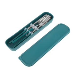 Unique Bargains Flatware Sets Dishwasher Safe Waist-Designed Spoon Fork Chopsticks 3-Piece Set with Box Deep Green Silver Tone 9.33"x2.36"x2.36" 1 Set