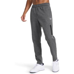 Reebok Mens Tremont Fleece Pant, Standard Fit with Open Bottom, 30 Inseam, Midweight Cotton-Poly Fleece Fabric (Medium, Charcoal Heather)