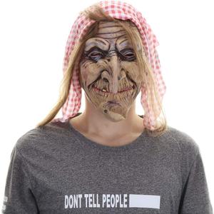 STYLER Latex Old Witch Mask with Scarf and Hair Halloween Scary Women's Face Mask