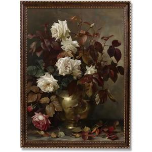 ARTZIO Retro Framed Moody Floral Wall Art Canvas PrintVintage Rose Oil Painting,Rustic Dark Academia Decor for Living Room,Office,Bedroom,Kitchen  Farmhouse Style Home Decor(8"x10") ARTZIO Retro Framed Moody Floral Wall Art Canvas PrintVintage Rose Oil Painting,Rustic Dark Academia Decor for Living Room,Office,Bedroom,Kitchen  Farmhouse Style Home Decor(8"x10")