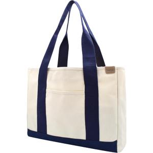 TeeYee 16oz Canvas Tote Bag Casual Multi pockets Handbags Large Capacity Shopping Shoulder Bag with Pocket Bags Work Purses (134blueL, Large)