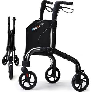 Premium 3 Wheel Rollator Walker for Seniors, Lightweight Foldable Elderly Three Wheeled Rollator with Storage Bag, Aluminum Mobility Aid Rolling Walker (Black)