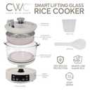 COOK WITH COLOR 3L Glass Mini Low Carb Rice Cooker  Holds 2 Cups Raw/Makes 6 Cups Cooked with Auto Lift Filter Basket, Hotpot & Steamer for Rice, Grains, Digital Panel with Keep Warm, Cream