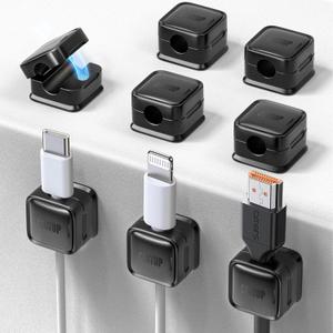 8 Pack Cord Organizer Holder,Costop Strong Adhesive Desk Cable Management Magnetic Easy Open,Organize Phone Charging Cords Wire Holder Organizer Neatly for Home,Office,Car,Desk,Nightstand (Black)