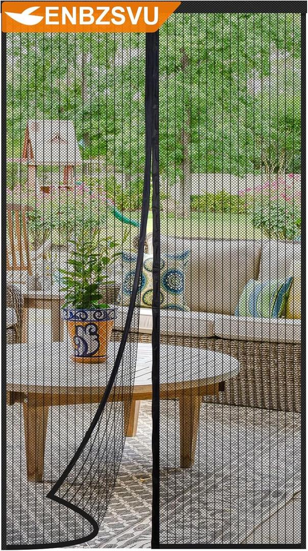 Magnetic Screen Door Mesh, Fit Door 42 x 84 inch, Black Actual Net Screen Size Include Edges 44" x 86" for Patio, Sliding Door, Keeps Bugs Out, Fresh Air Flow, Self Closing