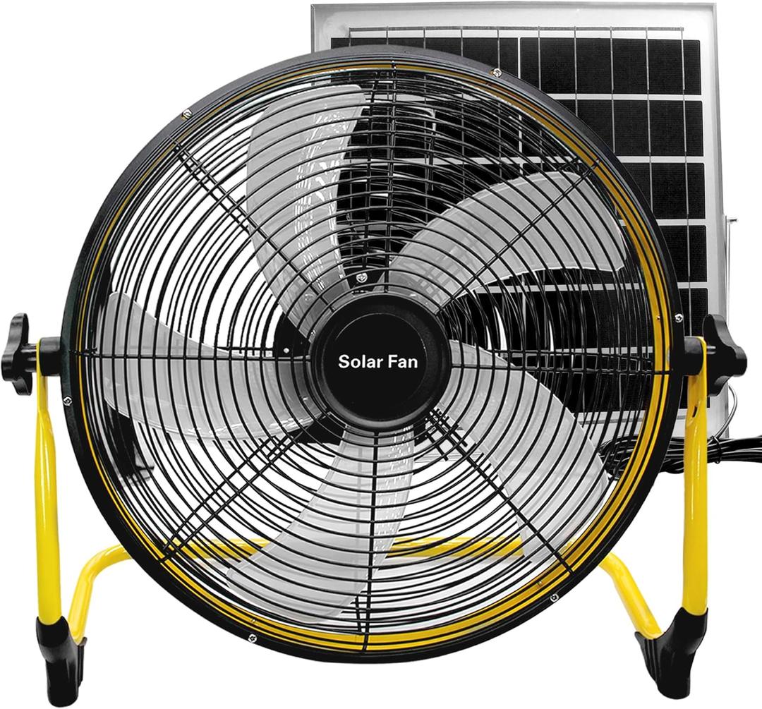 14 Inch Portable Rechargeable Fan,15600mAh Battery Powered,Camping Fan with Solar Panel,360 Vertical Tilt,Solar Powered Fan for Outside,Travel,Chicken Coop,Dog House,Shed,Greenhouse