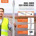 VEVOR Aluminum Grade 20-Feet Telescopic Measuring Rod, Double-Sided Scale 1/10ft Leveling Rod Stick with Bubble Level & Carrying Bag for Houses, Walls, Floor