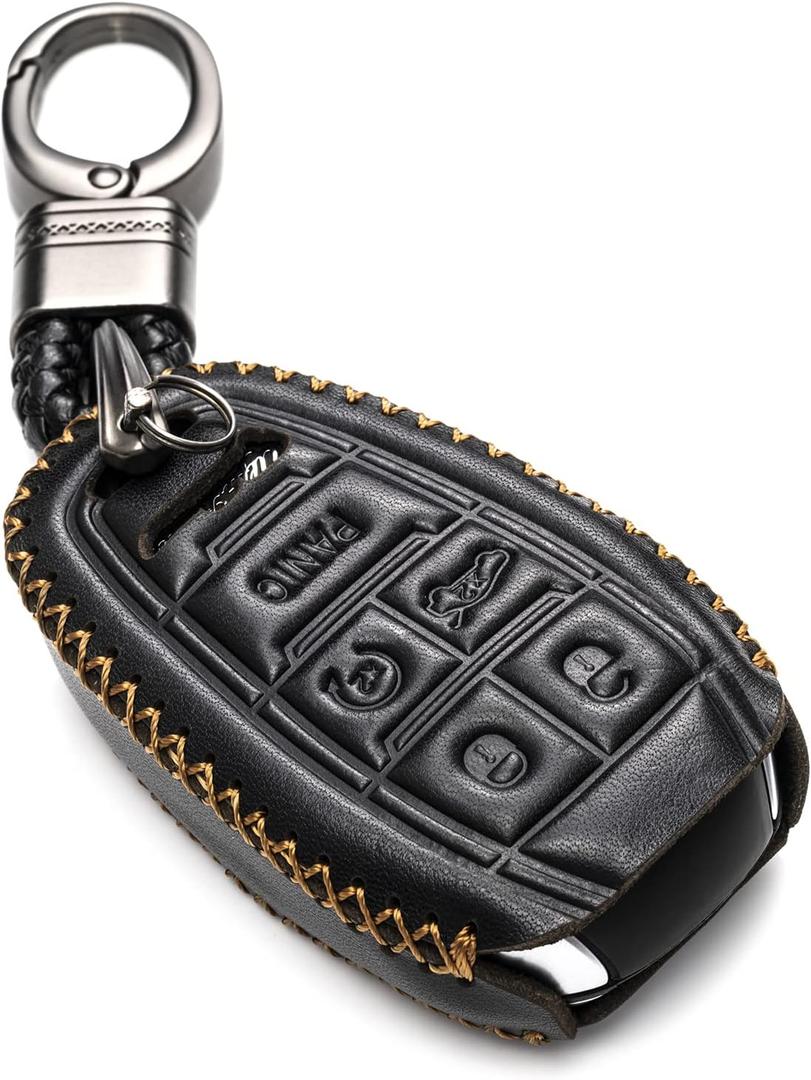 Vitodeco Genuine Leather Smart Key Fob Case Protector Compatible for Alfa Romeo Giulia, Stelvio, Tonale (2017 - 2025 Models) - 5-Button, Black