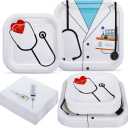 Maxcheck 200 Pcs Doctor Nurse Graduation Party Supplies Disposable Paper Plates and Napkins Dinnerware Serve 50 Dinner Plate Dessert Plate Napkin for Guests