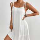 Bsubseach Swimsuit Cover Ups Women Knit Beach Coverup 2025 Summer Spaghetti Strap Dress Ruffle Sundress (White, L)