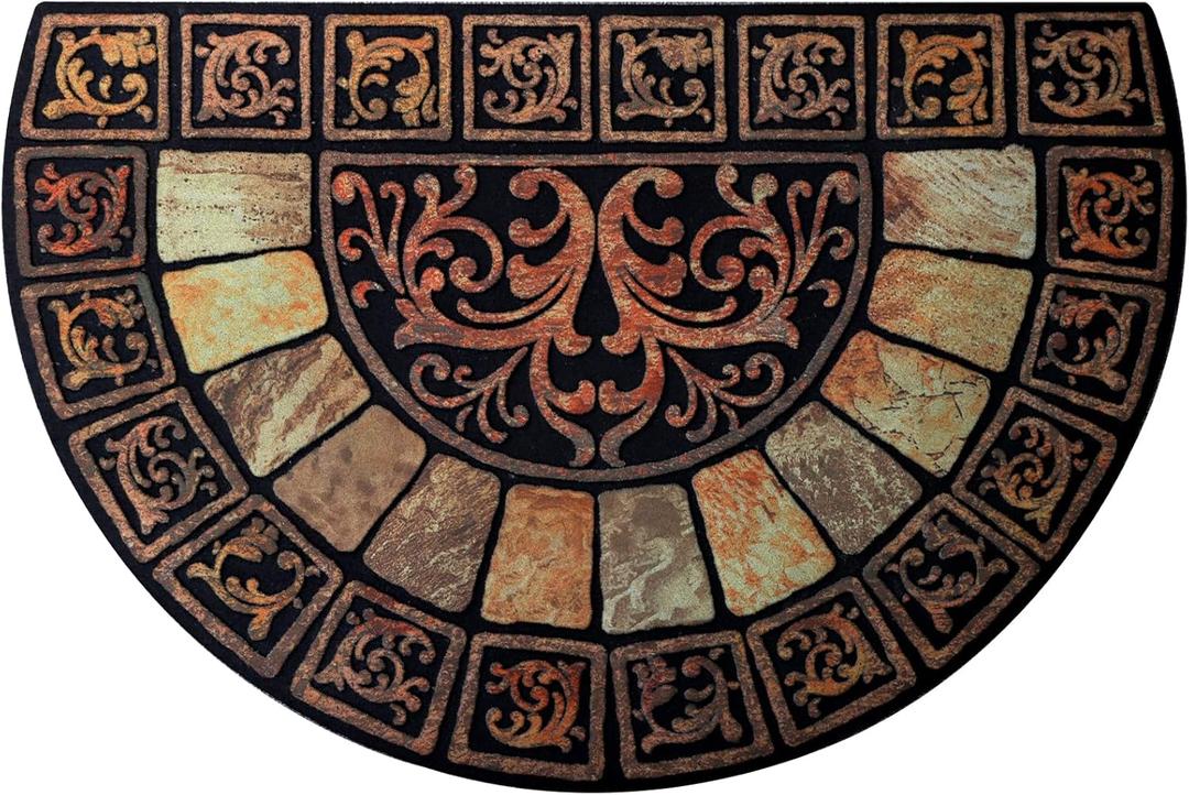 Cedilis Half Round Door Mat, 24 x 36 Inch Front Door Mat, Semi Circle Non-Slip Outdoor Door Mats, Half Circle Rug for Outside Entry, Heavy Duty Rubber Doormat, Low-Profile Welcome Entrance Way Rug