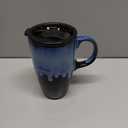Bosmarlin Ceramic Travel Coffeel Mug with Handle and Lid, 18 oz, Portable Coffee Cup for Car Cup Holder, Microwave and Dishwasher Safe, Reactive Glaze (Blue)