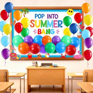 Pasimy Summer Classroom Bulletin Board Decoration Hawaiian Theme Tropical Beach Cutouts Bang Into Summer DIY Craft with 24 Balloons for Back to School Classroom Wall Party Decor(Ocean)