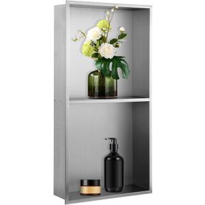Shower Niche 12"x24", Two-Tier Recessed Brushed Nickel Wall Niche, Stainless Steel Cabinet Insert Tile Ready, NO Tile Needed for Waterproof Wall Storage