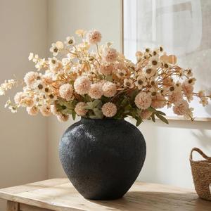 Beige Silk Flower Arrangements Home Decor, Large Floral Centerpieces For Tables, 22 Long Stems Fake Mums + Eucalyptus + Wild Flowers in Bulk, Artificial Flowers Coffee Dining Table, Faux Mums Flowers (Beige Wax+kiku)