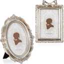 Qunclay 2 Pcs 4 x 6 Inches Vintage Picture Frames Antique Baroque Ornate Resin Rectangle Oval Photo Frames with Glass Front Tabletop and Wall Decor for Home Wedding Christmas Party Decor(Silver)