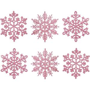 XmasExp 80mm/3inch Glitter Snowflake Ornaments Set mini Christmas Tree Hanging Plastic Decoration for Xmas Party Wedding Anniversary Window Door Home Accessories (30pcs,Pink)