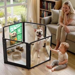 FXW AuraSpace Pro Acrylic Indoor Dog Playpen, Heavy-Duty with Metal Frame, 24" Height 6 Panels for Puppies & Small Dogs, BlackPatented