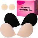Invisible Strapless Sticky Bra Push up for Women, Adhesive Bra for Backless Dress, Silicone Cleavage Lift with Nipple Covers (Cream+black)