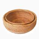 Set of 2 Round Rattan Bowl Baskets, 8 9 Inch Handmade Wicker Basket Tray with 3Deep Wall, Decorative Woven Brown Bread Basket Fruit Bowl Table Key Holder, 2-Size