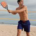 Mens Swim Trunks with Compression Liner Quick Dry Beach Shorts with Zipper Pockets Navy-D1-L (Blue, L)