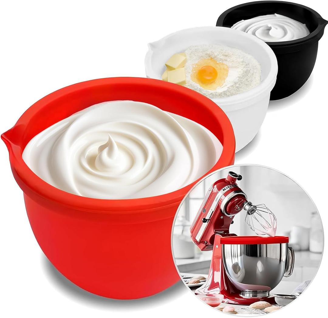 Silicone Liners for KitchenAid 5 Qt Tilt-Head Stand Mixer(Only), Odourless,Thicker, Cold/Heat-Resistant & Non-Stick, Easy Clean, Fits 5 Quart Mixing Bowl, Set of 3 with Lids (Red+White+Black)