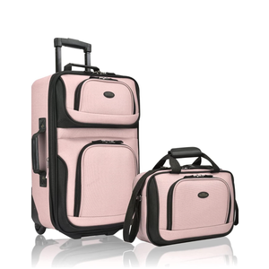 U.S. Traveler Rio Rugged Fabric Expandable Carry-on Luggage, 2 Rolling Suitcase, Pink, 2 Wheel-2 Piece