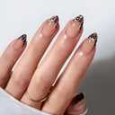 30 Pcs Short Press on Nails Almond Fake Nails with Leopard French Tip Designs Cat Eye False Nails Nude Glossy Gel Finish Acrylic Nails Natural Reusable Stick on Nails Kit for Women