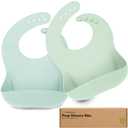 KeaBabies 2-Pack Silicone Baby Bibs for Eating - Sturdy Food-Grade Silicone Bibs for Babies Girl, Boy, Large Food Catcher, Clean & Put On Easily, Waterproof Toddler Feeding Essentials(Pastel Sky)