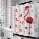 GPGHE Flamingo Christmas Decorations Funny Shower Curtain Flamingo Holiday Bath Curtain Decor with 12 Hooks 71x71 Inch