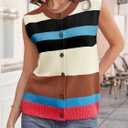 Tankaneo Womens Color Block Striped Sweater Vest Tops Summer Casual Button Up Knit Sleeveless Cardigan Tank Tops (L)
