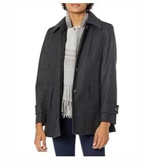 London Fog Women's SingleBreasted Wool Blend Coat with Scarf, Charcoal, XL