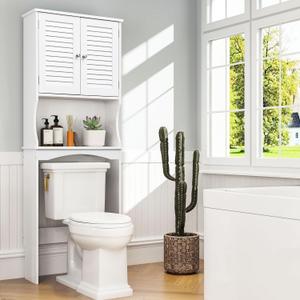 Over The Toilet Storage Cabinet, 3-Tier Freestanding Organizer, Bathroom Storage Cabinet Organize,Adjustable Shelves, Double Louvered Doors, Space-Saving for Bathroom, 23 * 67 inches, White