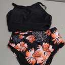 Herseas Women's Bikini Sets High Neck Tropical Leaf Print High Waisted Two Pieces Swimsuits Bathing Suits (Black)