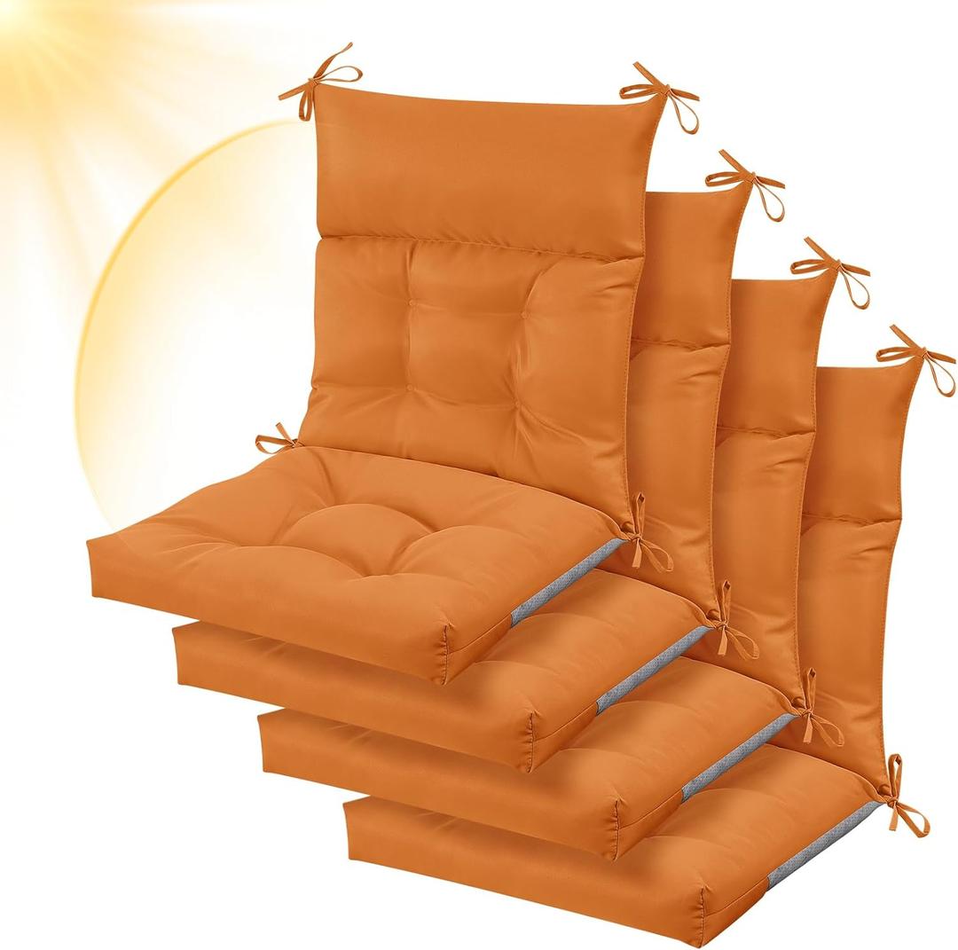 Sintuff 4 Pcs 44 x 21 x 4 Patio Chair Cushions Outdoor Chair Cushion Seat/Back Tufted Pillow with Ties Water Resistant Replacement Indoor Patio Furniture Outdoor Furniture (Solid Color,Orange)